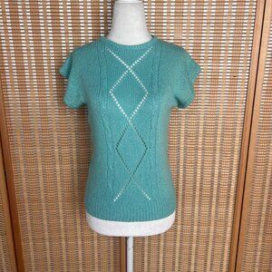 Clovelly by Zachary Bell 90s Knit Short Sleeve Sweater Top Teal Medium